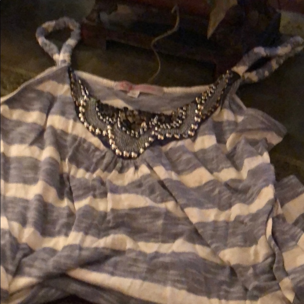 Beautiful blue and white embellished tank top